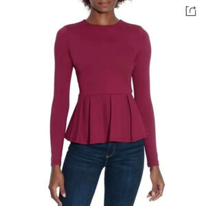 Susana Monaco Long Sleeve Peplum Top In Wild Berry